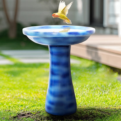  Modern Vintage Tall Blue 23.6‘’H Fiber Cement Bird Bath