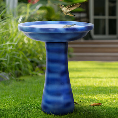  Modern Vintage Tall Blue 23.6‘’H Fiber Cement Bird Bath