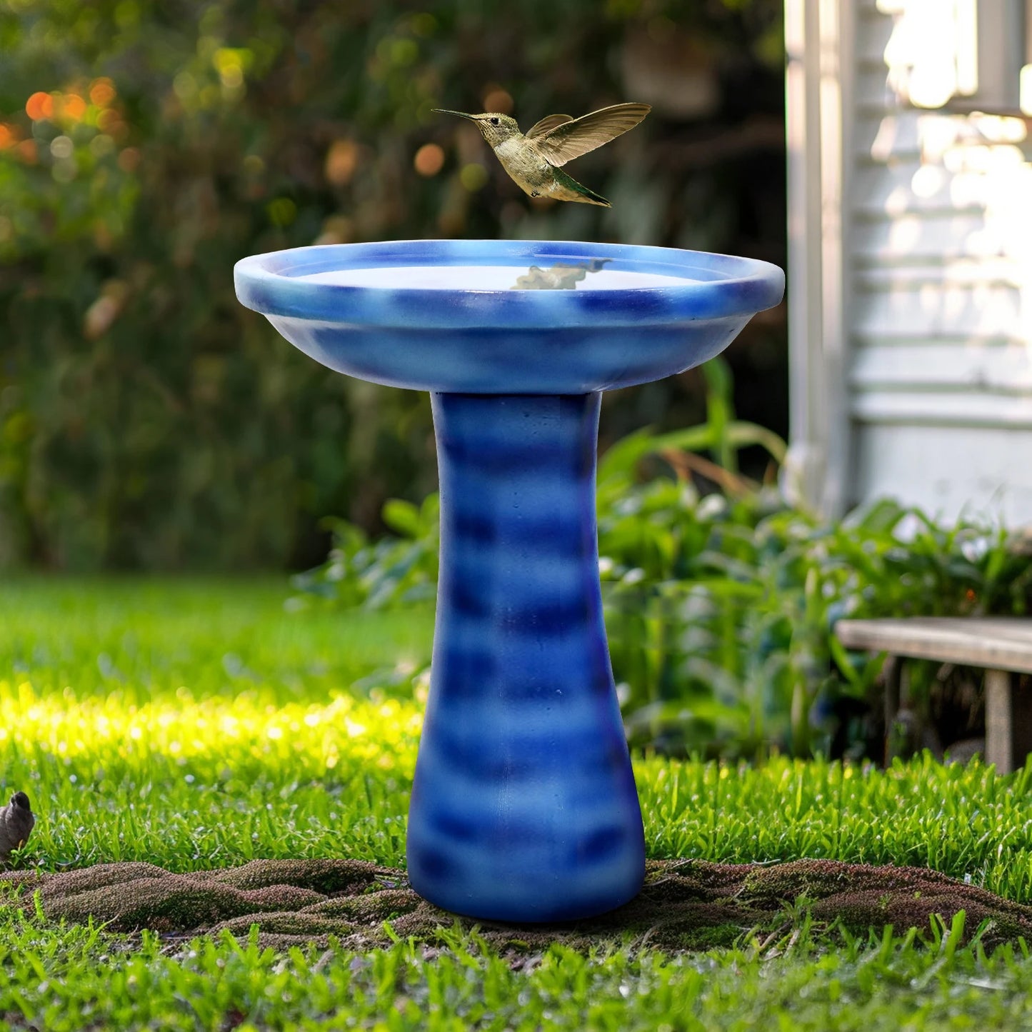  Modern Vintage Tall Blue 23.6‘’H Fiber Cement Bird Bath