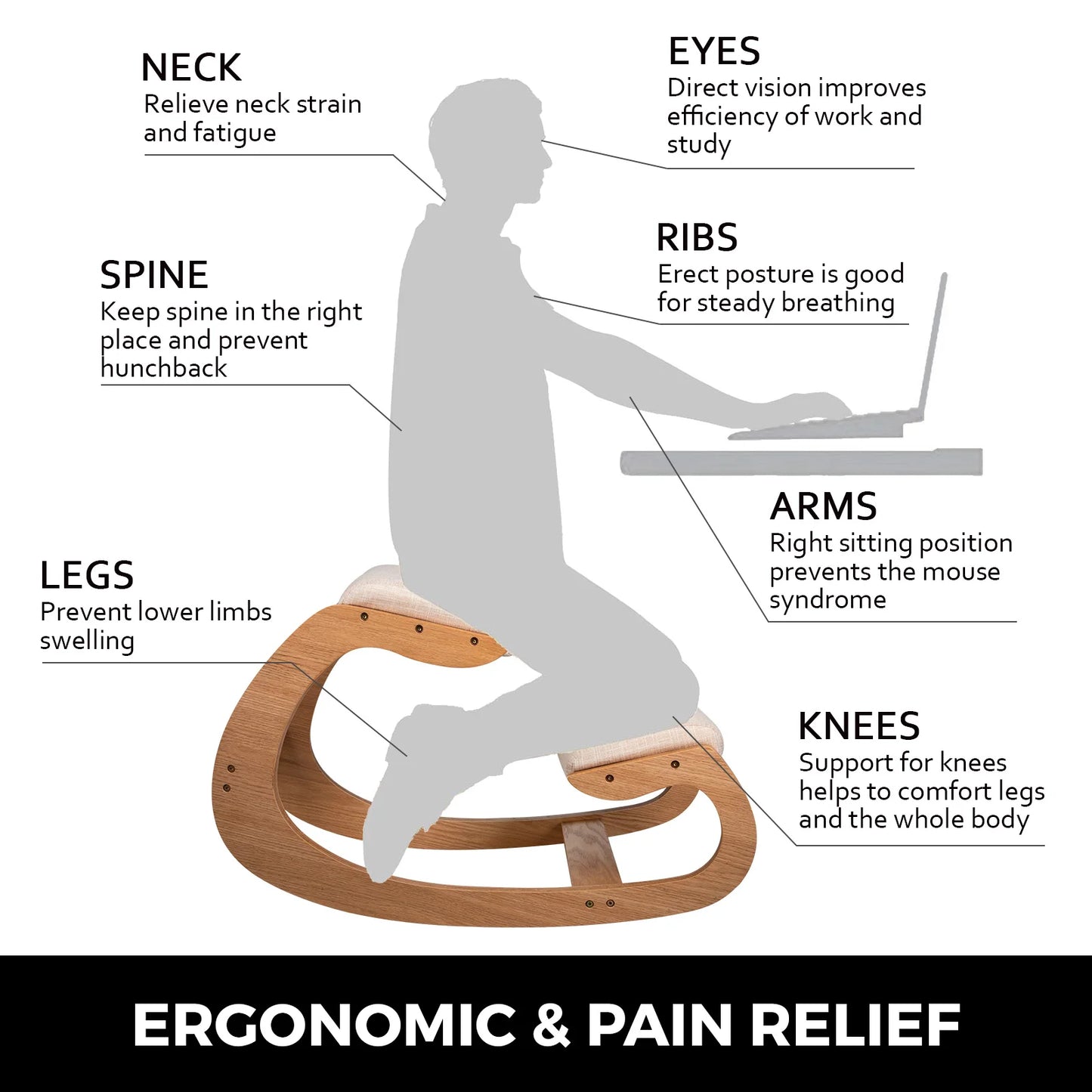 Ergonomic Rocking Wooden Kneeling Computer Chair