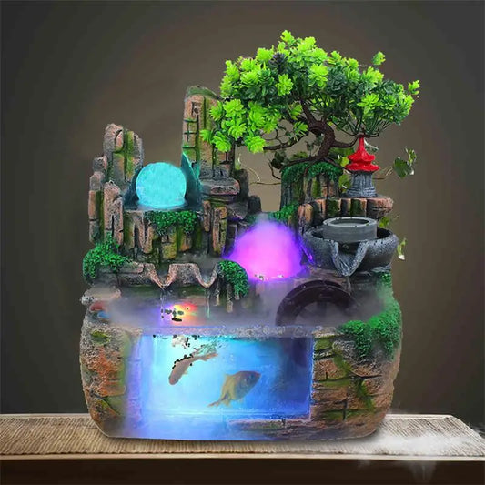 Indoor Desktop Feng Shui Landscape Waterfall  with Atomizing Humidifier