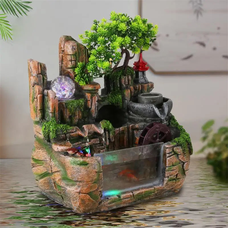 Indoor Desktop Feng Shui Landscape Waterfall  with Atomizing Humidifier