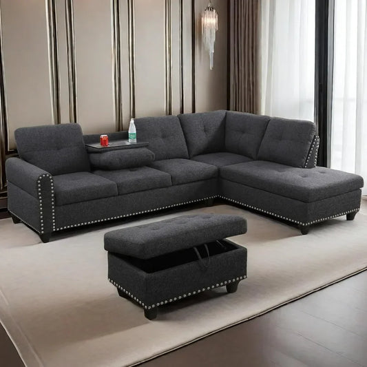 Modern Dark Grey L Shaped Sectional Couches with Right Chaise