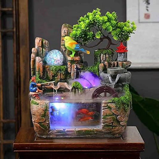 Tabletop Fountain Waterfall with Rockery Indoor Relaxation with Light