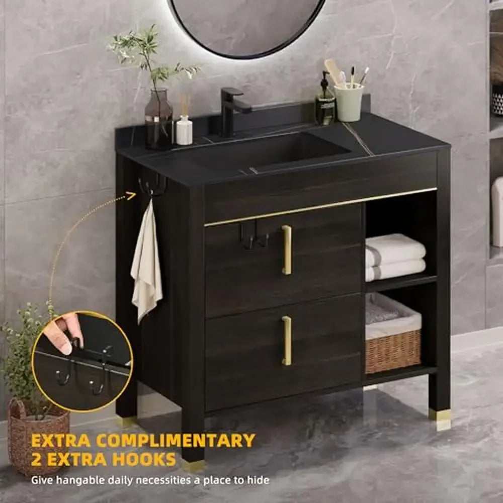 Freestanding Bathroom Vanity Combo with Sintered Stone Countertop & Acrylic Basin plus storage.