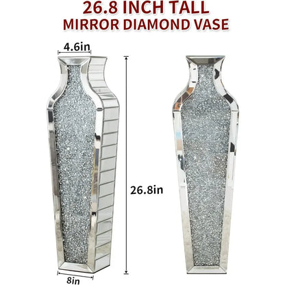 Tall 26.8 inches Silver Mirror Crushed Diamond Floor Vases