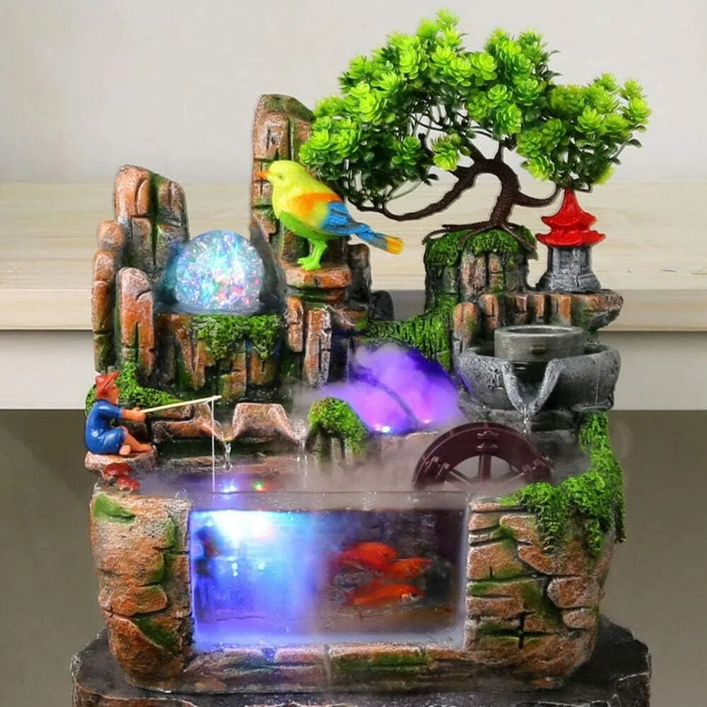 Small Indoor Desktop Rockery Waterfall Fountain with LED Lamp