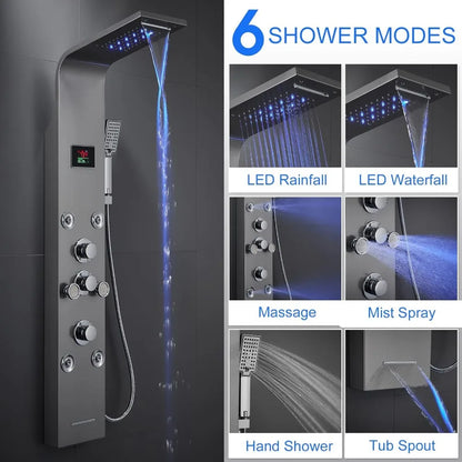 Stainless Steel Bathroom Shower Tower Column System with LED Lights