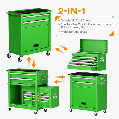 Lockable 8 Drawers Rolling Tool Chest Assembled with Wheels