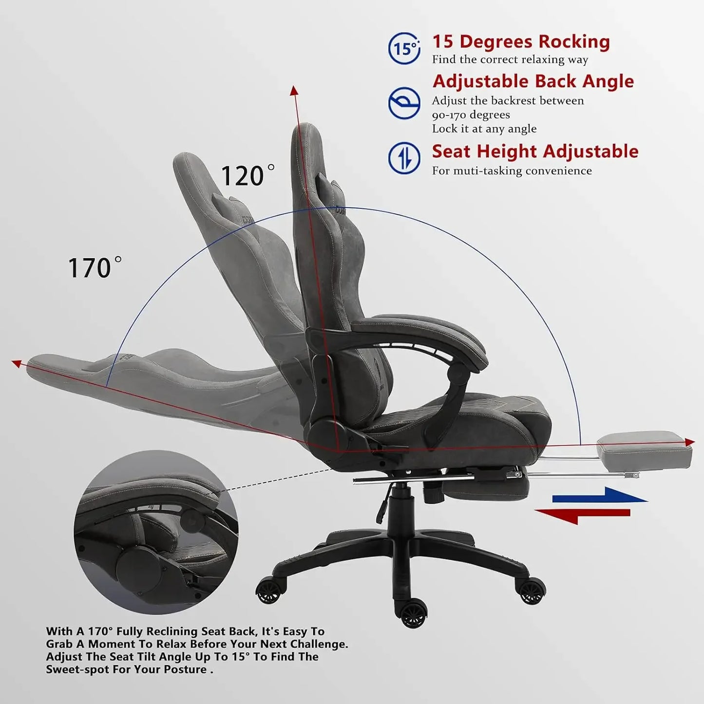 Leather High Back Gaming Chairs with Massage Lumbar Support  with Footrest