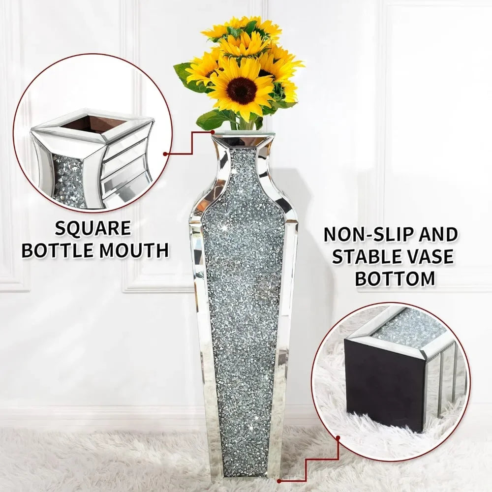 Tall 26.8 inches Silver Mirror Crushed Diamond Floor Vases