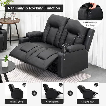 Black Bonded Leather Recliner Sofa Furniture Set