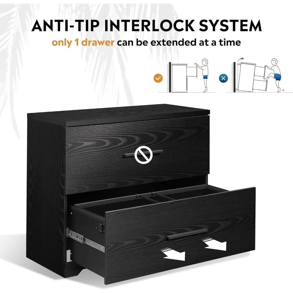 2 Drawer Wood Lateral Storage File Cabinet with Anti-tilt Mechanism