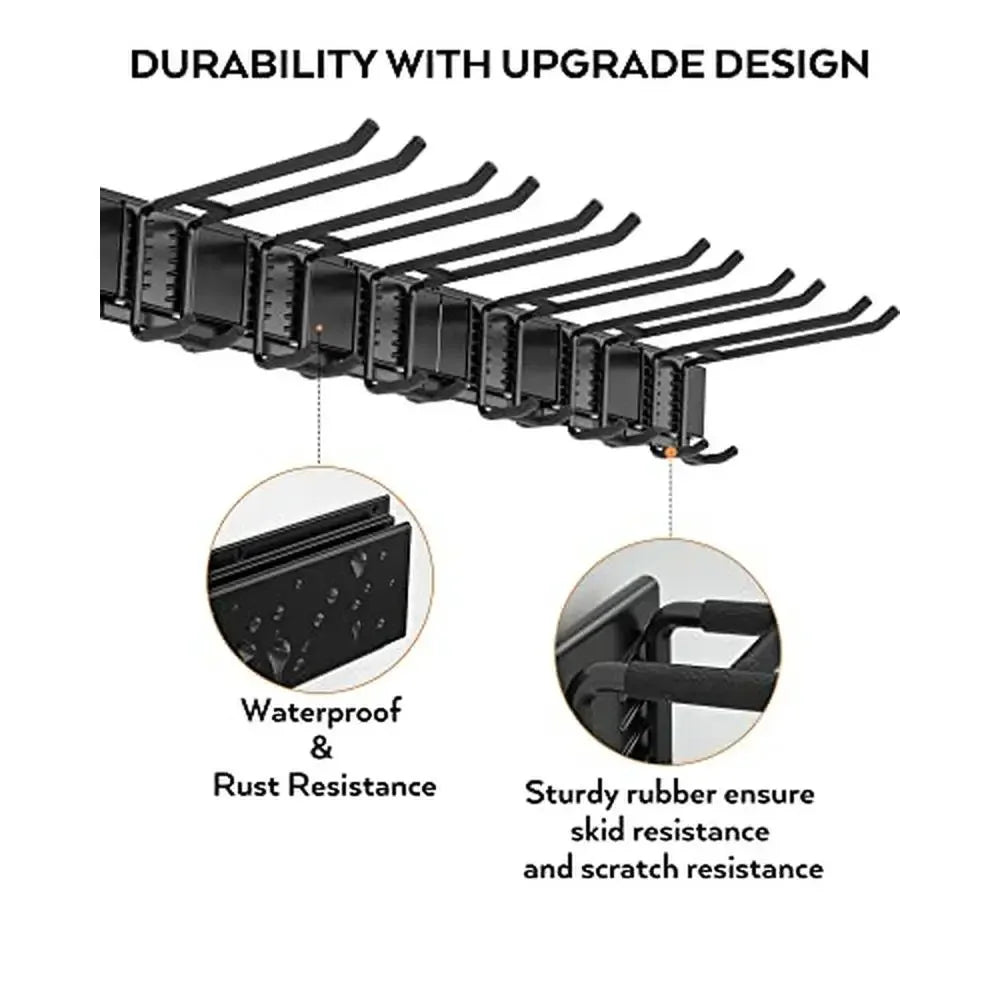 Heavy Duty Wall Mount  48 Inch Garage Tool Organizer with 3 Rails  and 6 Long Hooks.