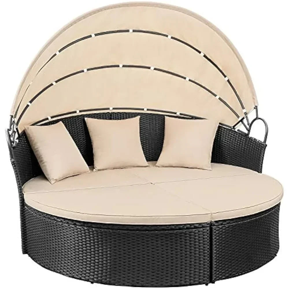 Wicker Rattan Round Sofas Canopy with Sectional sofa