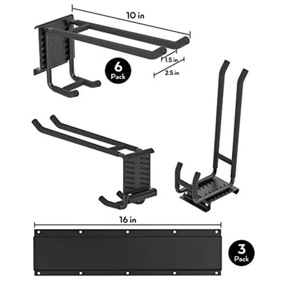 Heavy Duty Wall Mount  48 Inch Garage Tool Organizer with 3 Rails  and 6 Long Hooks.