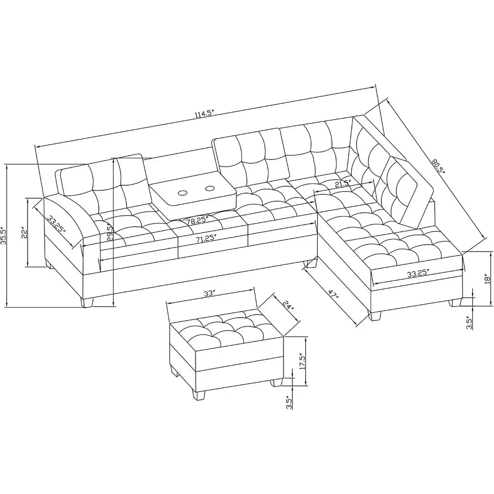 Comfy Corner Sofa Cup Holder Living Room Furniture Couch Sets