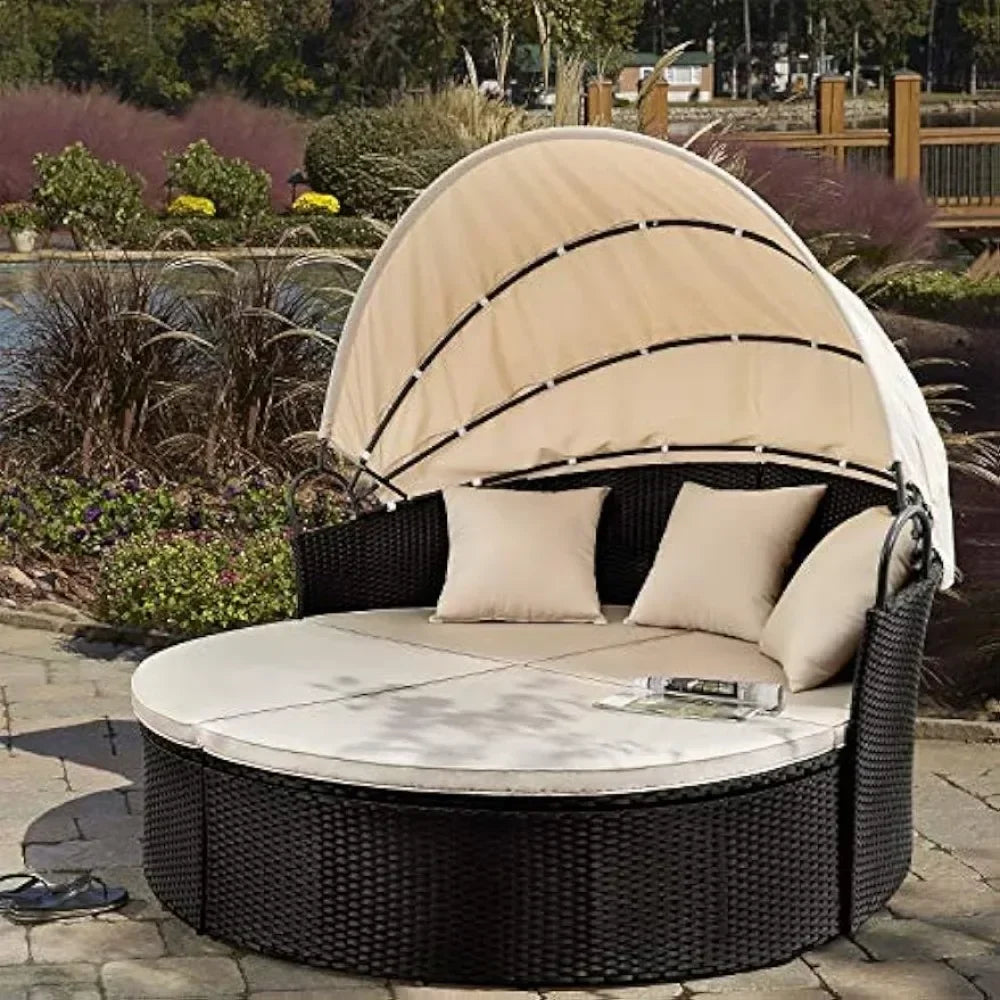 Wicker Rattan Round Sofas Canopy with Sectional sofa