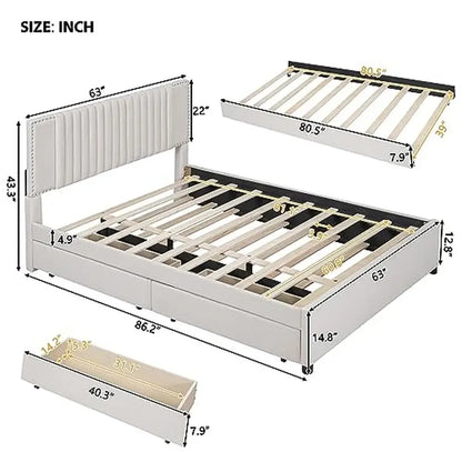 Queen Size Upholstered Platform Bed with Drawers