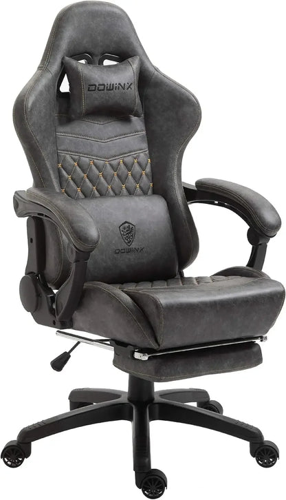 Leather High Back Gaming Chairs with Massage Lumbar Support  with Footrest