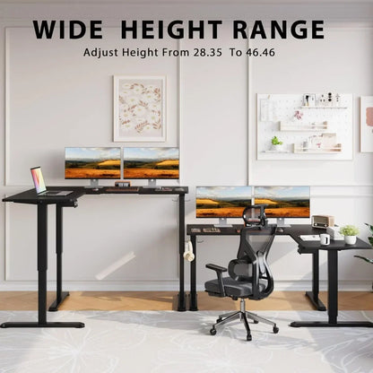 L-Shaped Adjustable Electric Standing Computer Workstation, 63 x 55 Inches Height