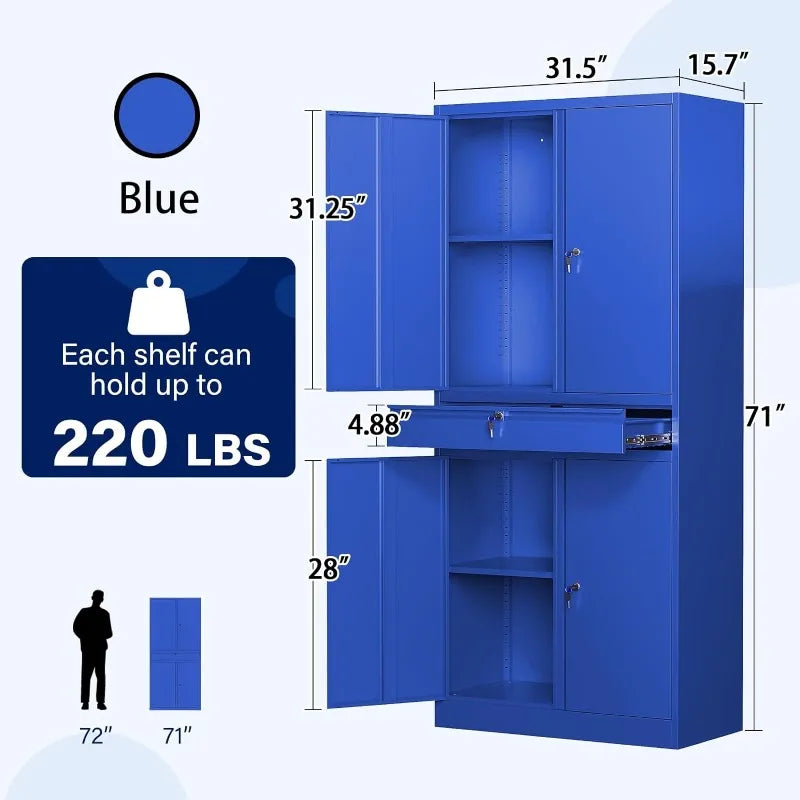 71" Metal Tool Storage Cabinet with Locking Doors with 1 Drawer