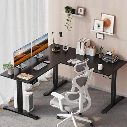 L-Shaped Adjustable Electric Standing Computer Workstation, 63 x 55 Inches Height