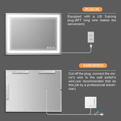 Smart Touch Wall Mounted LED Bathroom Mirror with 3000K-6000K Dimmable