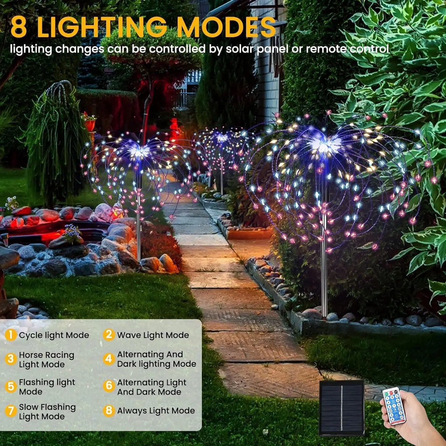 Outdoor Waterproof 5 Pack Solar Fireworks Lamp with Remote