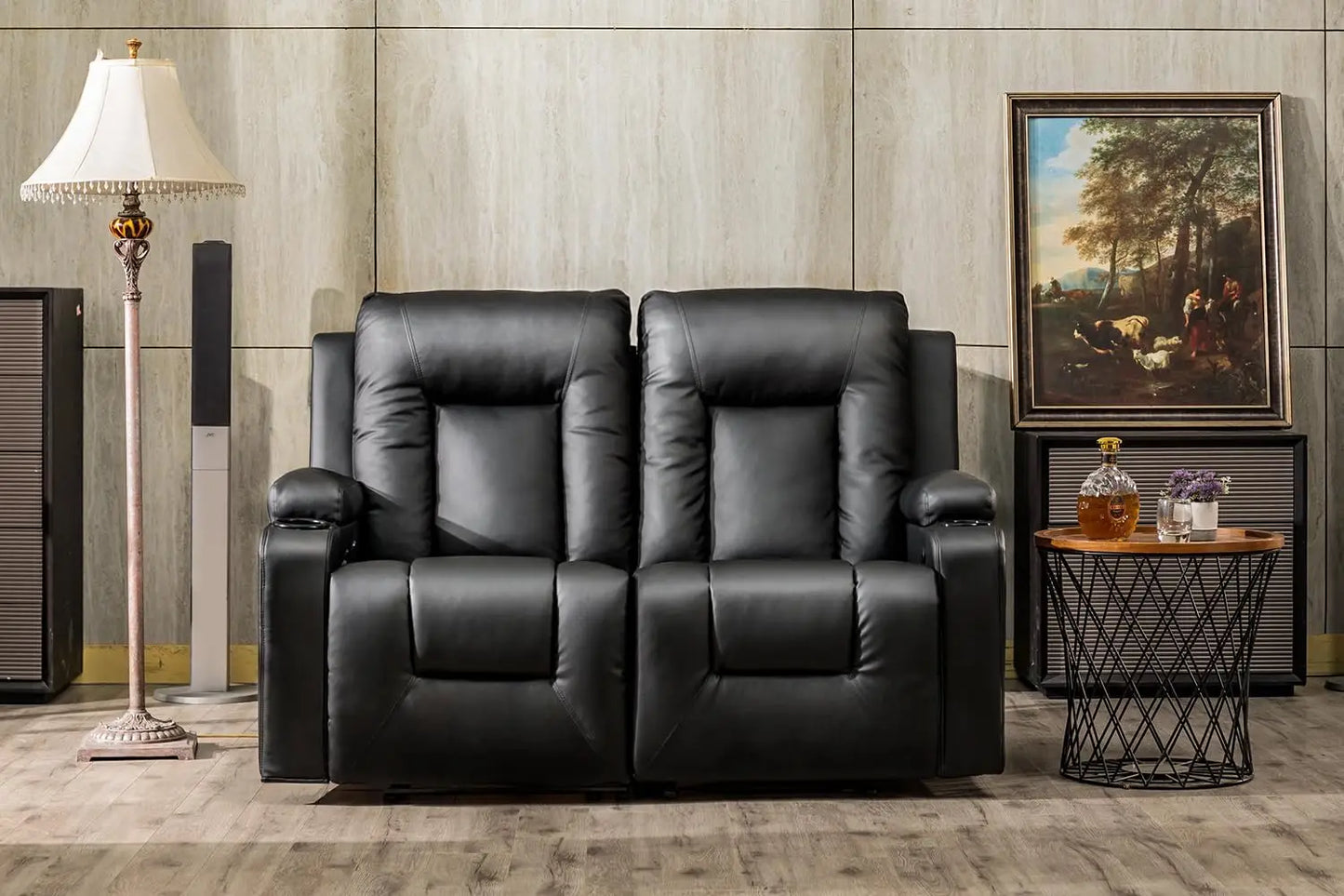 Black Bonded Leather Recliner Sofa Furniture Set