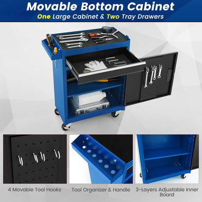 Heavy Duty Rolling Lockable Tool Chest with Cabinet  and 5-Drawers