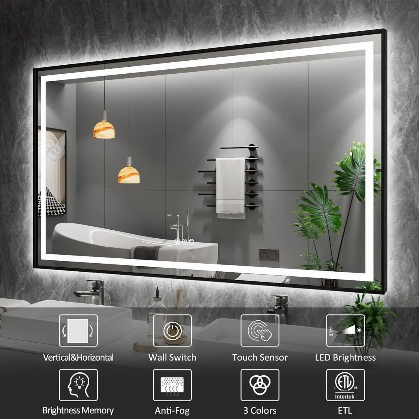 36"x 30" Black LED Mirror for Bathroom