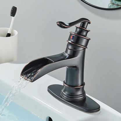 Bronze Oil Rubbed Single Handle Waterfall Bathroom Faucet