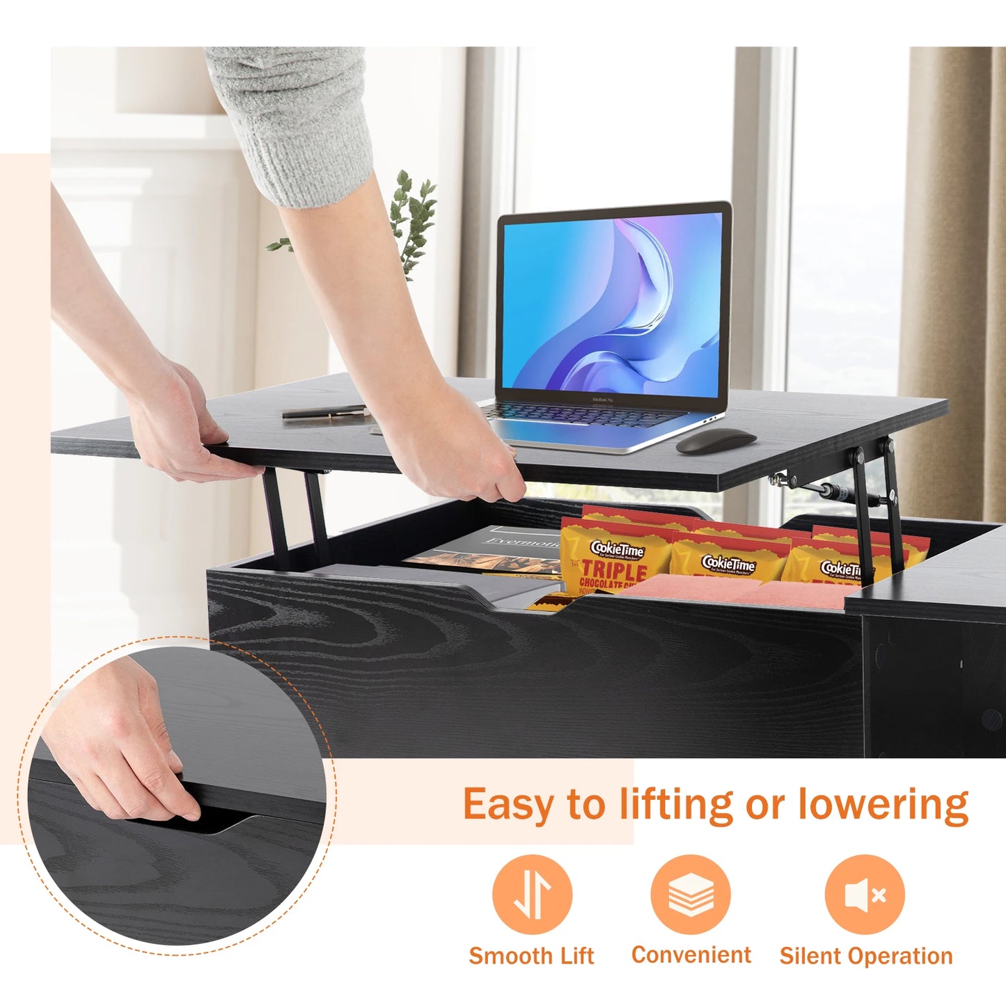 Lift Top Coffee Tables With Adjustable Storage Shelf Easy To Lift Or Lower.