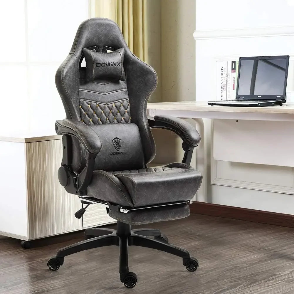 Leather High Back Gaming Chairs with Massage Lumbar Support  with Footrest