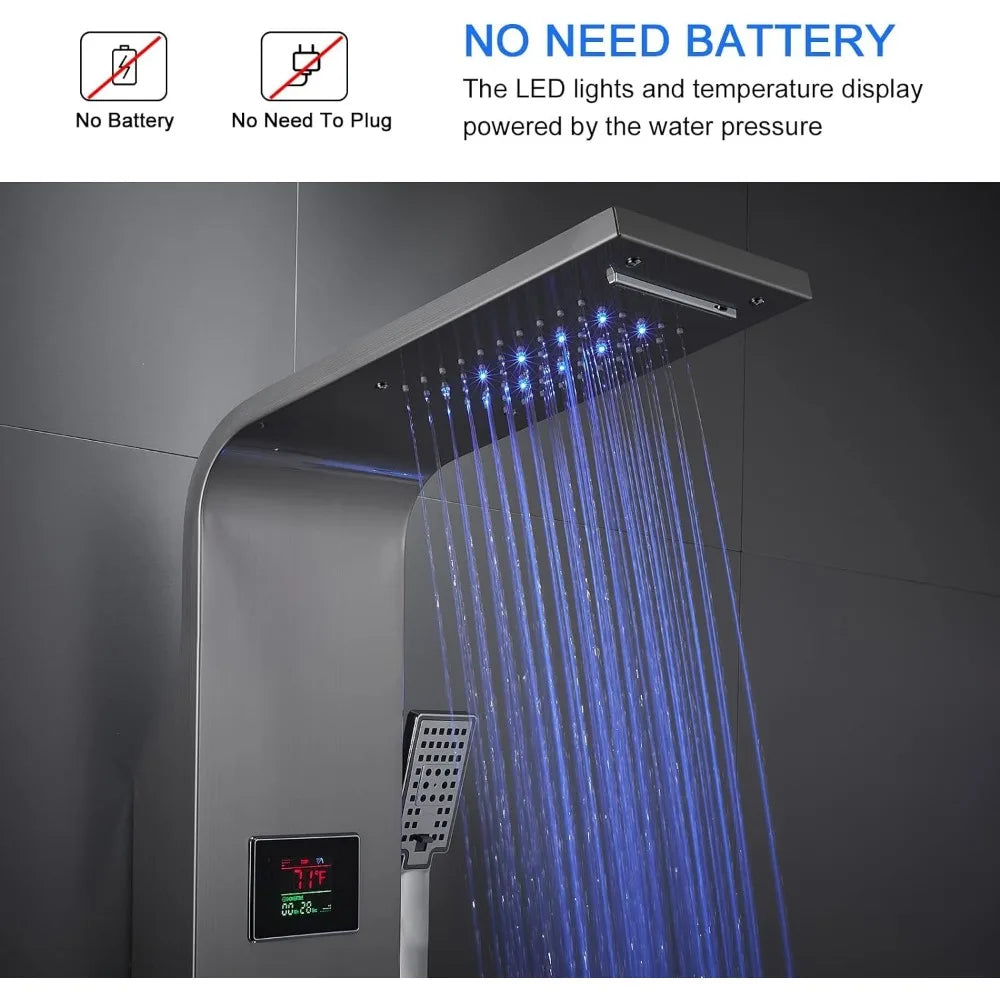 Stainless Steel Bathroom Shower Tower Column System with LED Lights