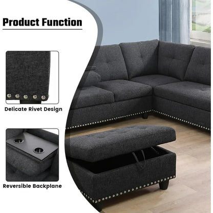 Modern Dark Grey L Shaped Sectional Couches with Right Chaise