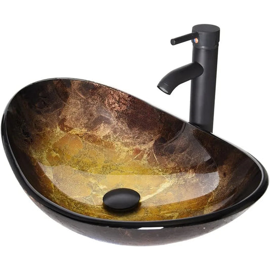 Bathroom Art Boat Shape Bowl Basin with Free Oiled Rub Bronze Faucet