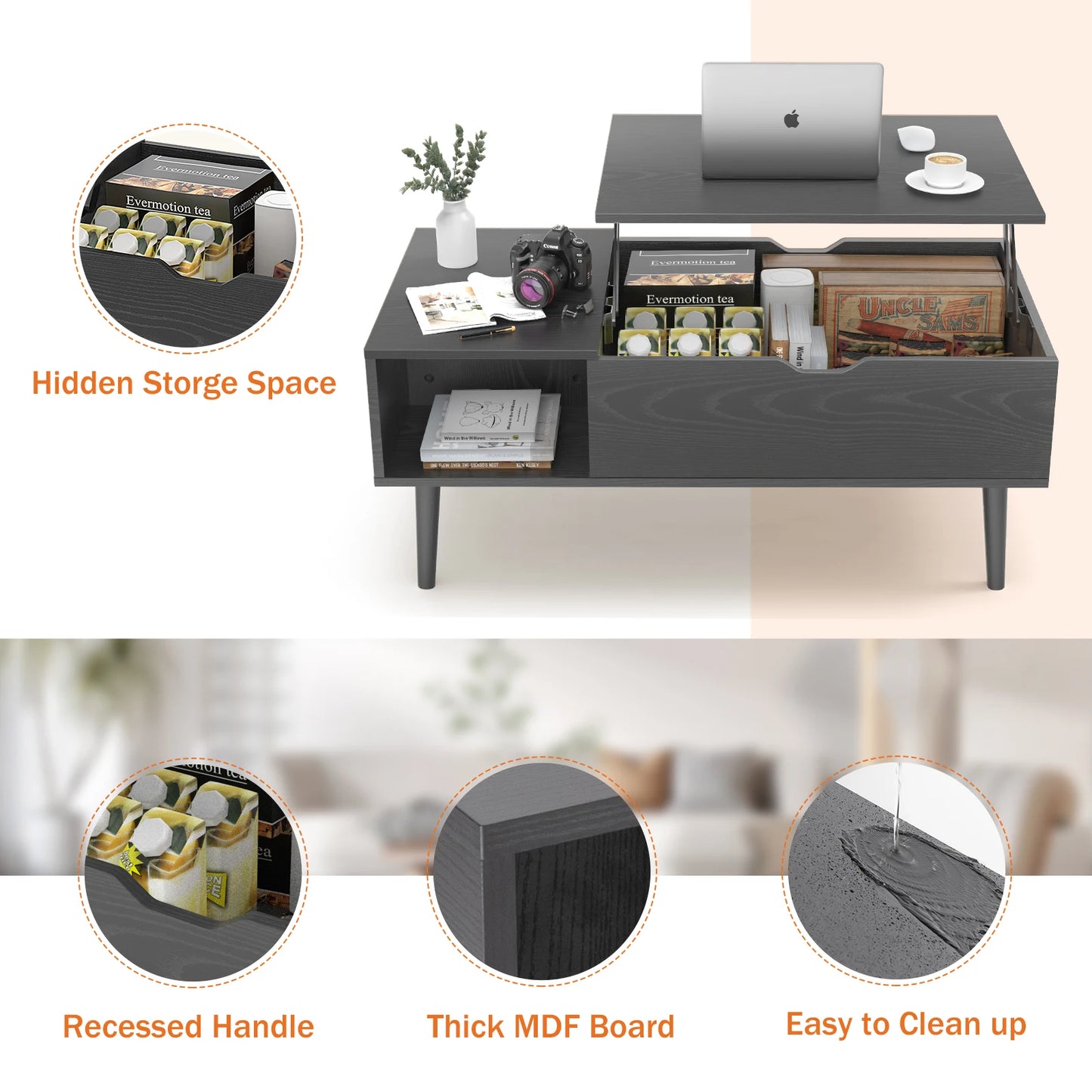 Lift Top Coffee Tables With Adjustable Storage Shelf Easy To Lift Or Lower.