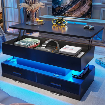 Lift Top Small 40" Lift Top Coffee Table with 2 Fabric Drawers & LED Light