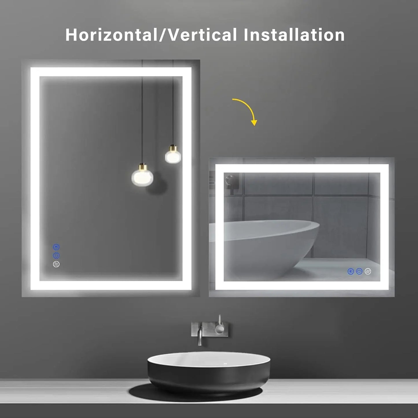 Smart Touch Wall Mounted LED Bathroom Mirror with 3000K-6000K Dimmable