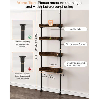 4-Tier Adjustable Wood Shelves Bathroom Organizer, Over The Toilet Storage