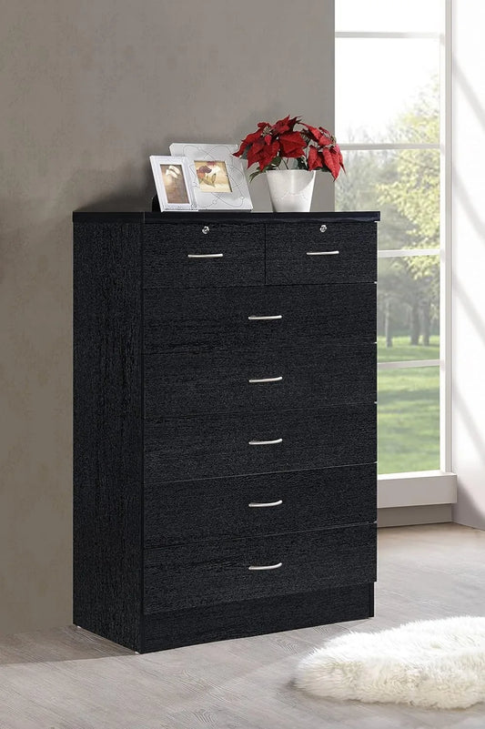 7 Drawer, 31.5 inch Wide  Wood Chest of Drawers with 2 Locks Drawers