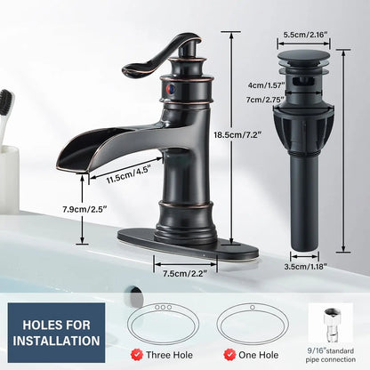 Bronze Oil Rubbed Single Handle Waterfall Bathroom Faucet