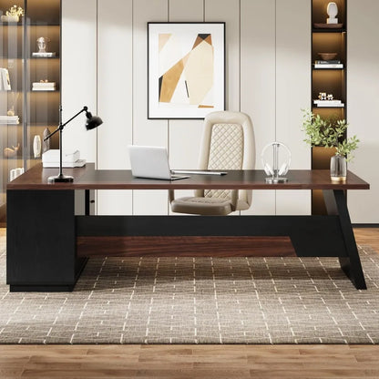 Large L-Shaped Executive Desk with Drawers and Lateral File Cabinet