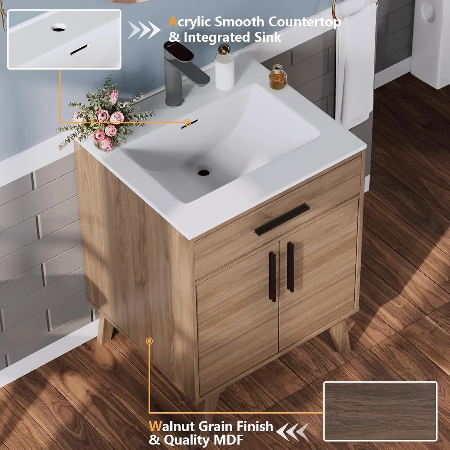 24.5" Bathroom Vanity with Sink Combo and Soft Closing Doors