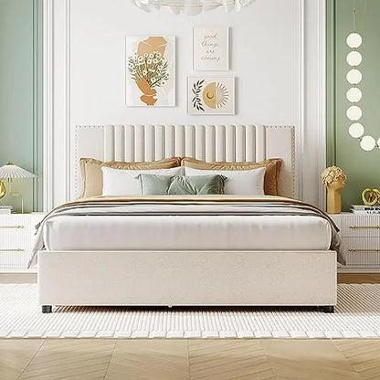 Queen Size Upholstered Platform Bed with Drawers