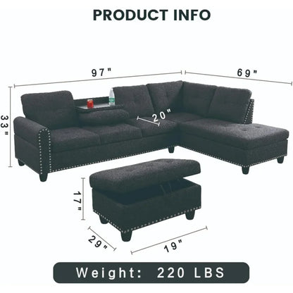 Modern Dark Grey L Shaped Sectional Couches with Right Chaise