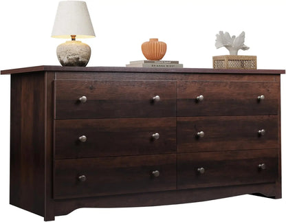 Modern Wide  Wood 6 Drawer Chest of Drawers