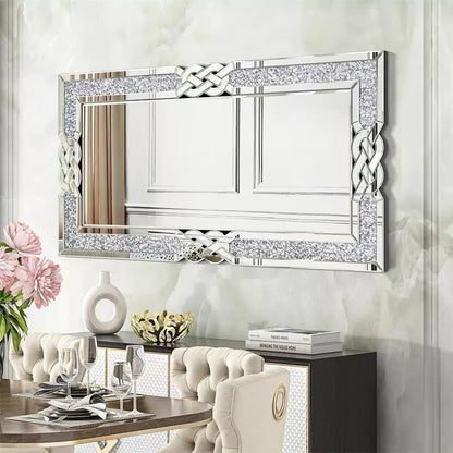 Rectangular Crushed Diamond Crystal Frame Edge Wall Mirror